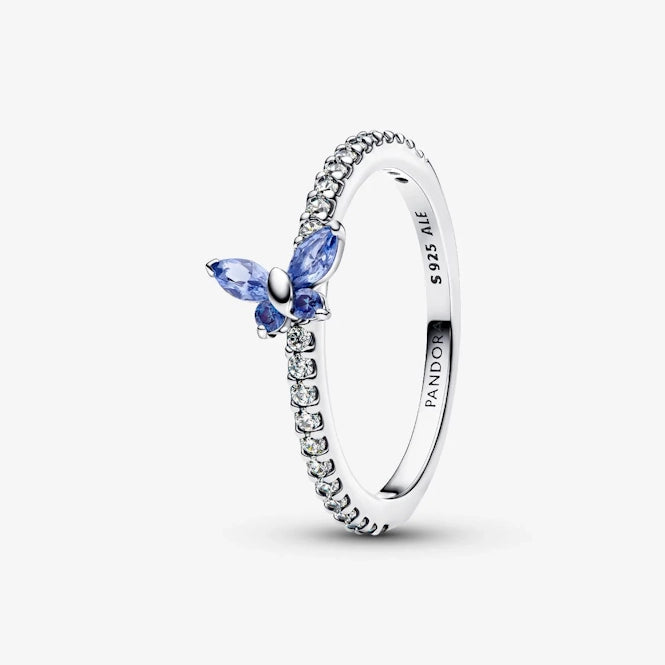 Pandora5点 Pandora Sparkling Cornflower Blue Butterfly Ring, Size 56