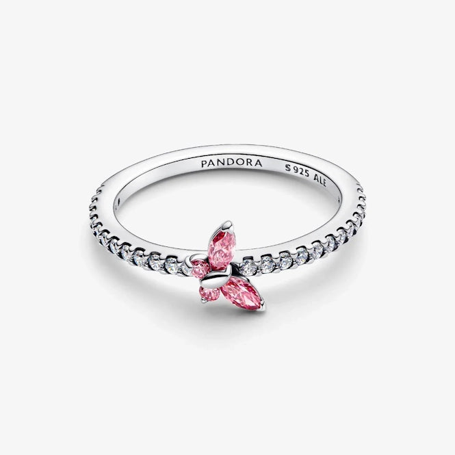 Sparkling Fancy Pink Butterfly Ring, Size 50