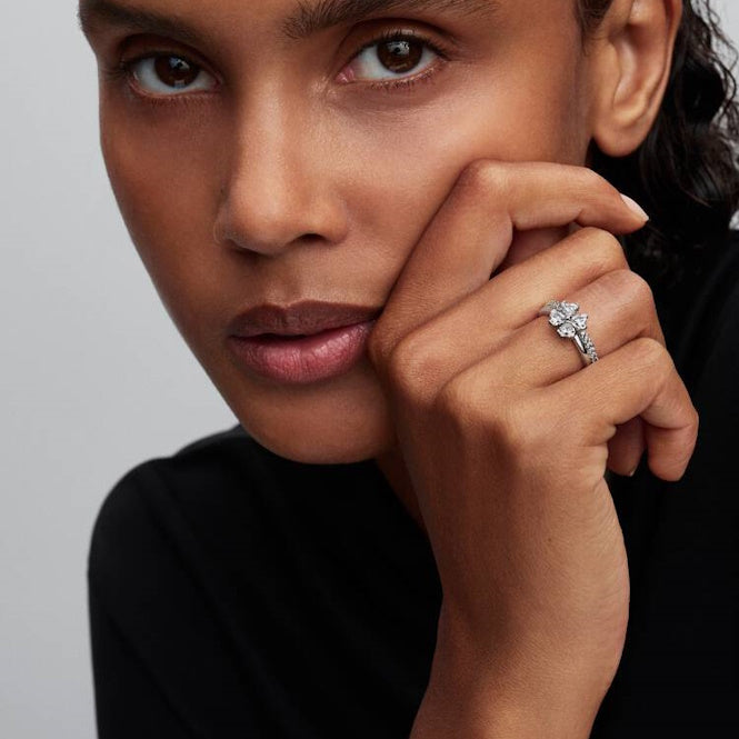 Sparkling Lucky Clover Splittable Ring, Size 58