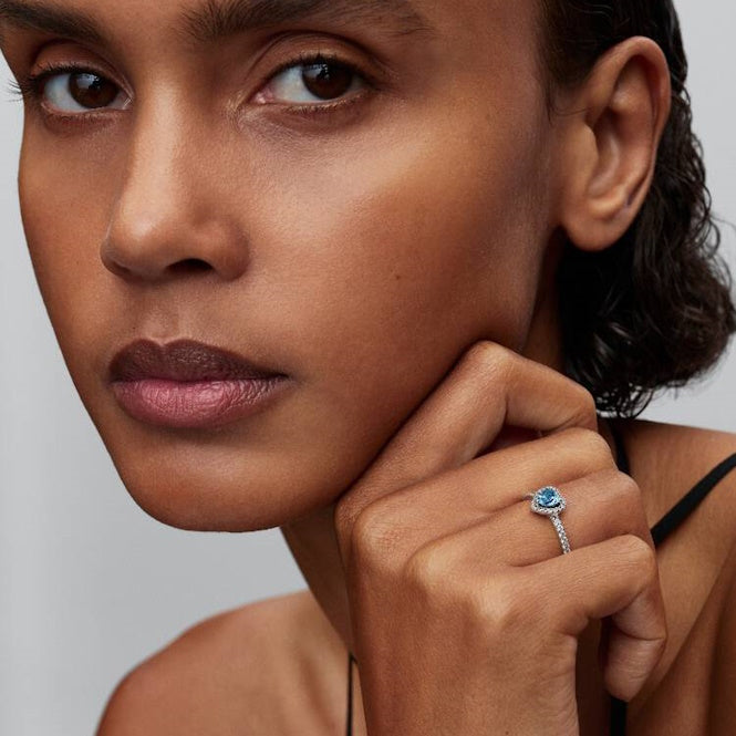 Elevated Light Blue Heart Ring, Size 58