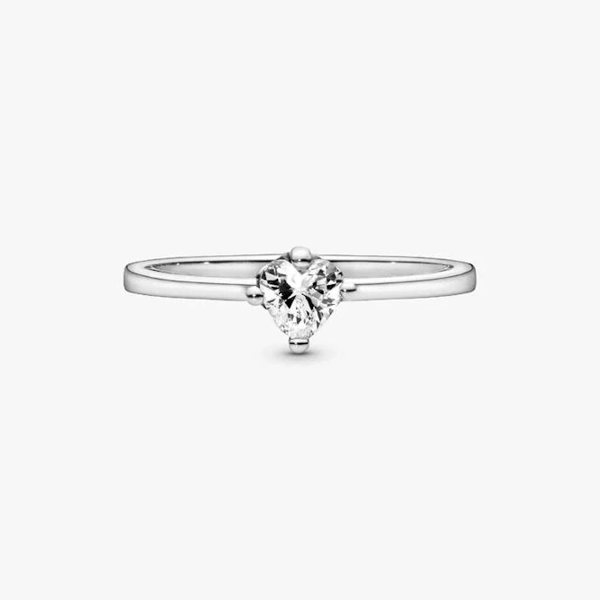 Clear Heart Solitaire Ring, Size 56