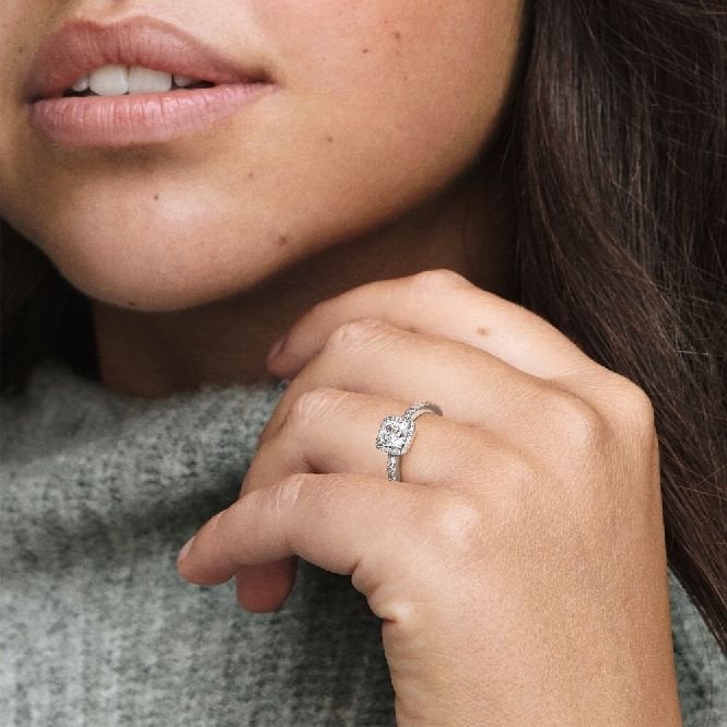 Square Sparkle Halo Ring, Size 48