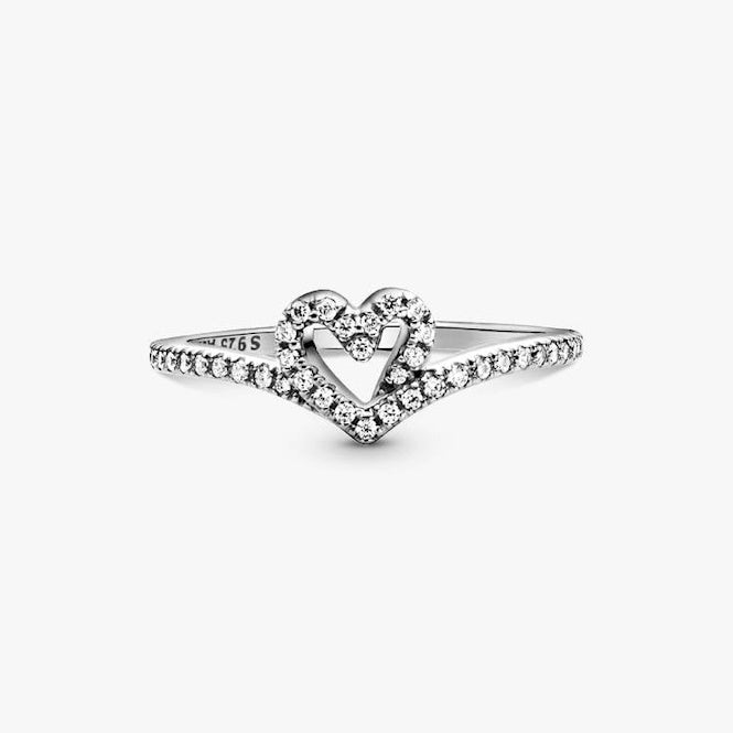 Sparkling Wishbone Heart Ring, Size 60