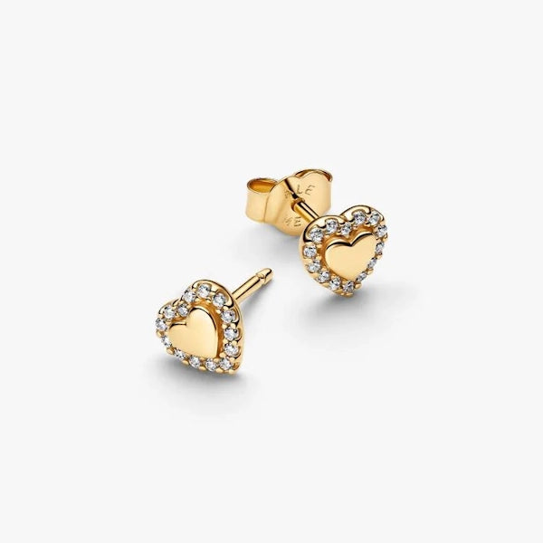 Gold Heart Halo Stud Earrings