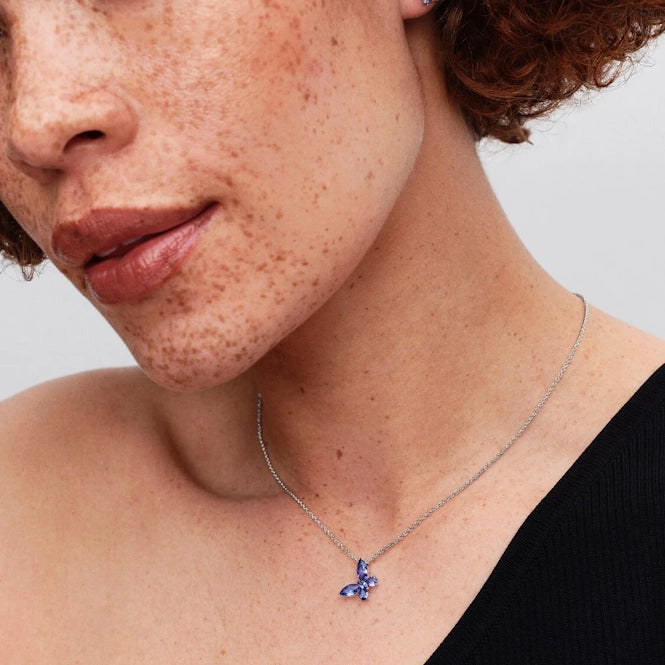 Cornflower Blue Butterfly Pendant Necklace, 45cm