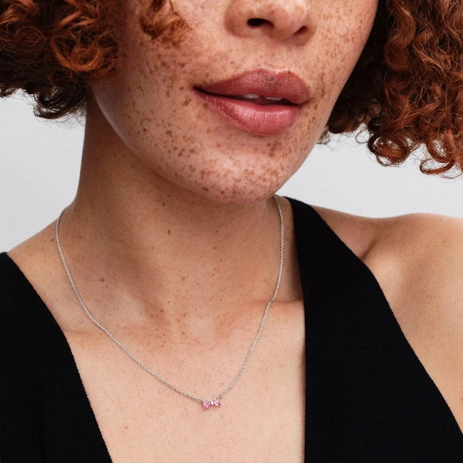 Pink Bow Pendant Necklace, 45cm