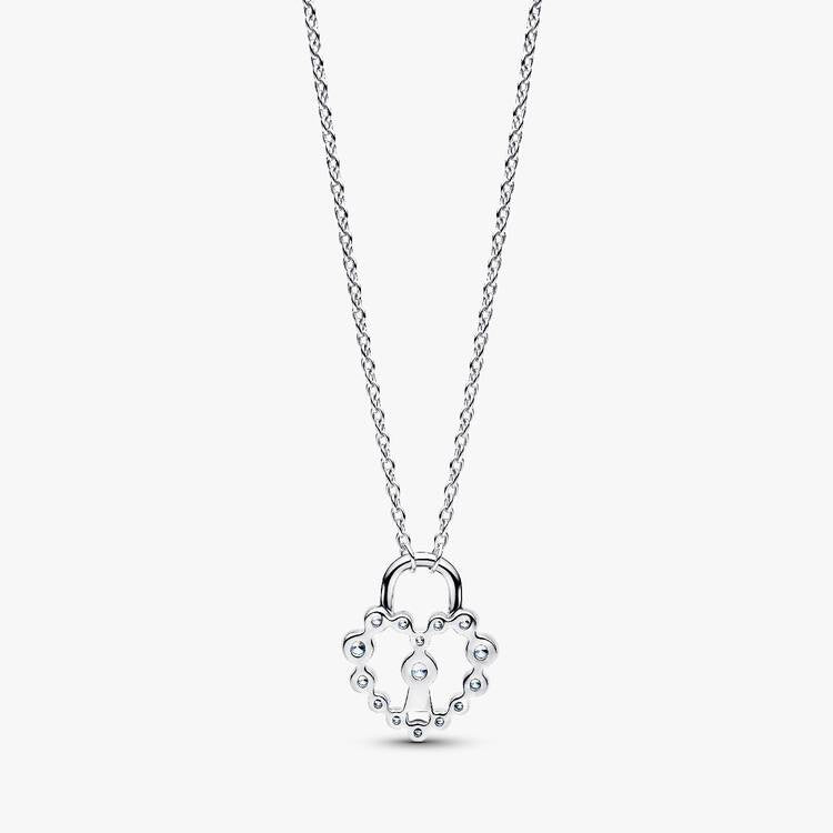 Sparkling Heart Padlock Pendant Necklace, 50cm