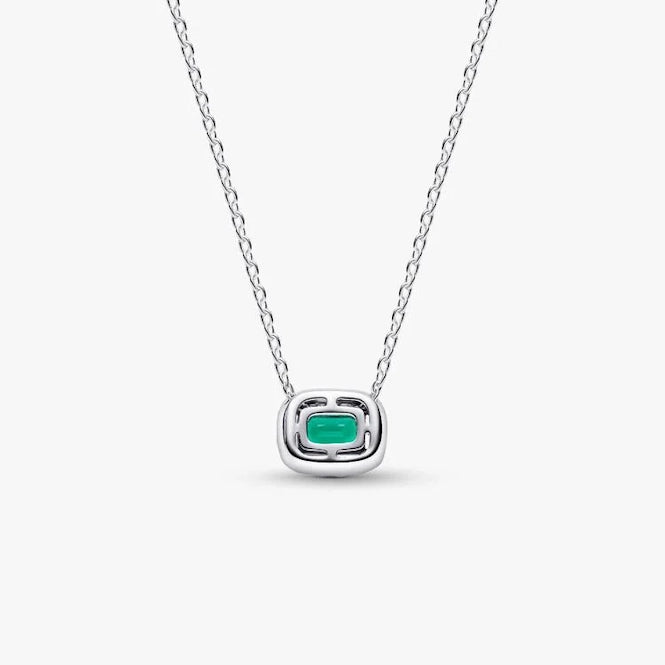 Rectangular Sparkling Green Halo Pendant Necklace
