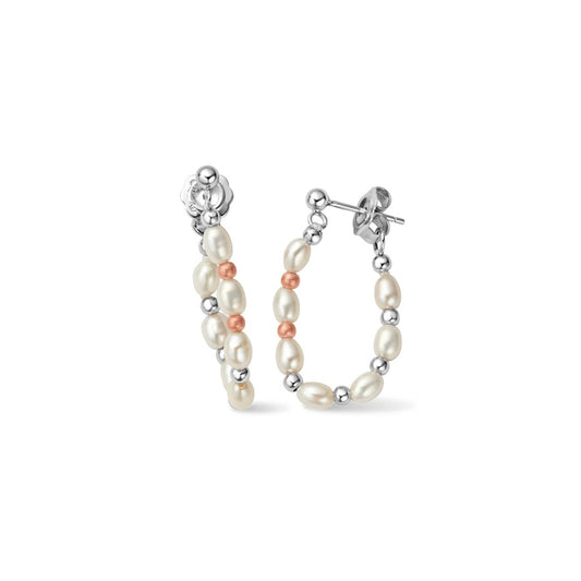 Nature's Wonder Silver Beachcomber Hoop Earrings with Pearls