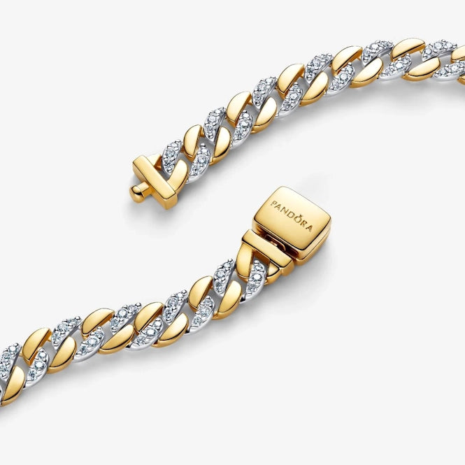 Two-Tone Pave Cuban Chain Bracelet, 18cm