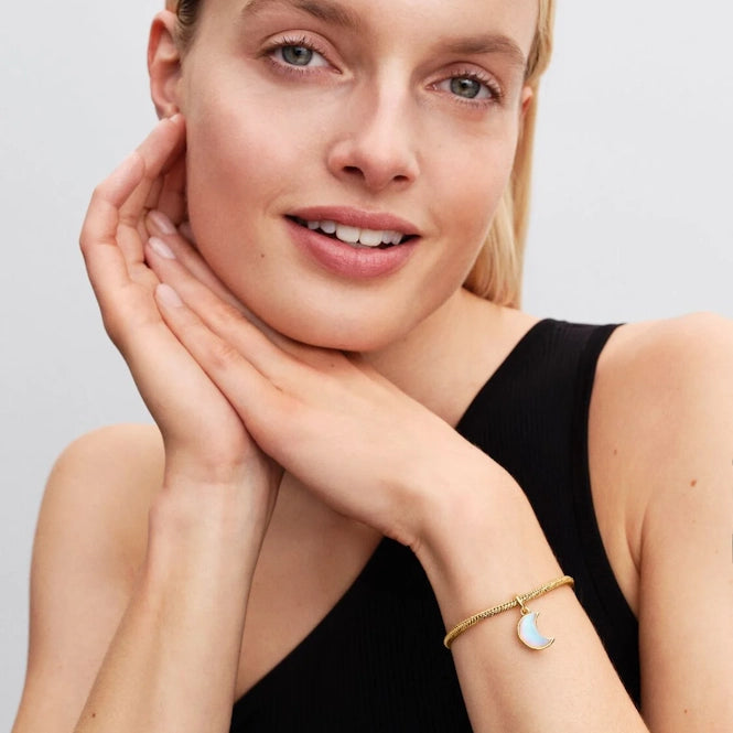 Gold Heart Clasp Faceted Snake Chain Bracelet, 18cm