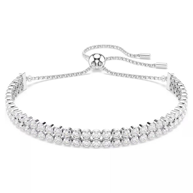 Matrix Tennis Bracelet with Round-Cut White Crystal in Rhodium Silver