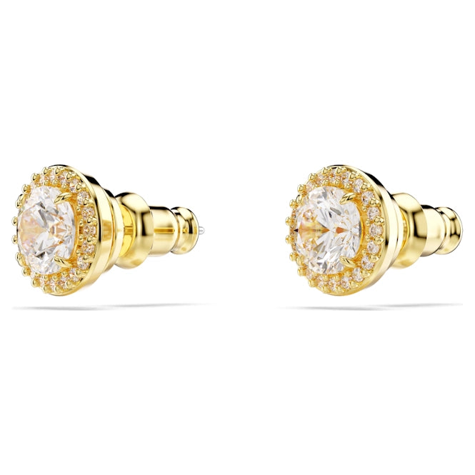 Una Angelic Stud Earrings with Round-Cut White Crystal in Gold