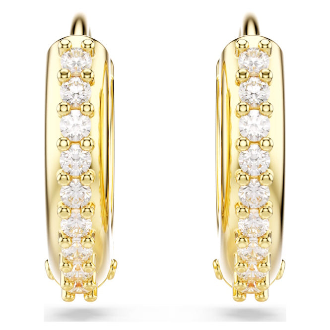 Matrix Hoop Earrings with Round-Cut White Crystal in Gold