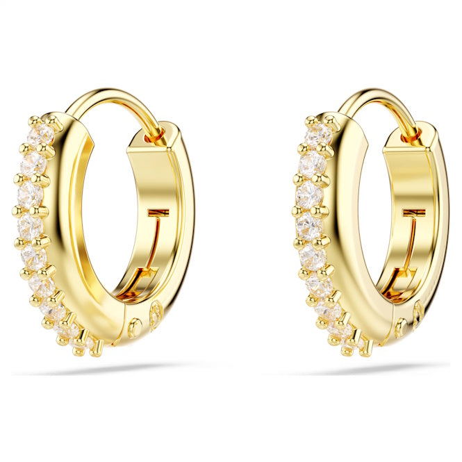 Matrix Hoop Earrings with Round-Cut White Crystal in Gold