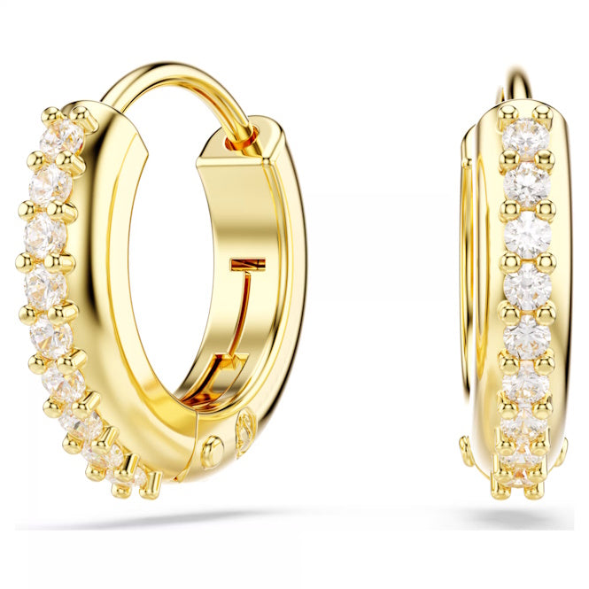 Matrix Hoop Earrings with Round-Cut White Crystal in Gold