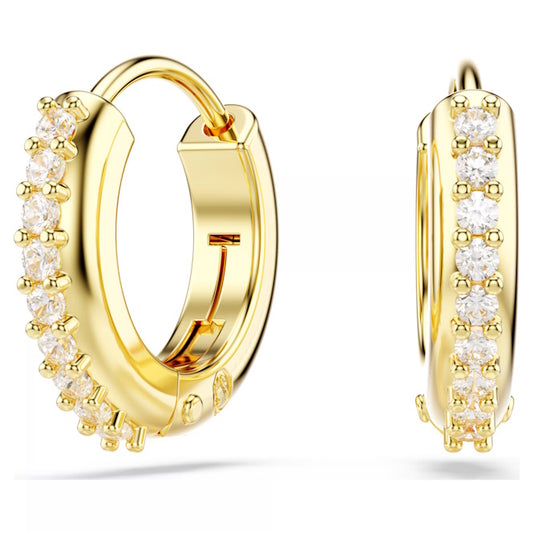 Matrix Hoop Earrings with Round-Cut White Crystal in Gold