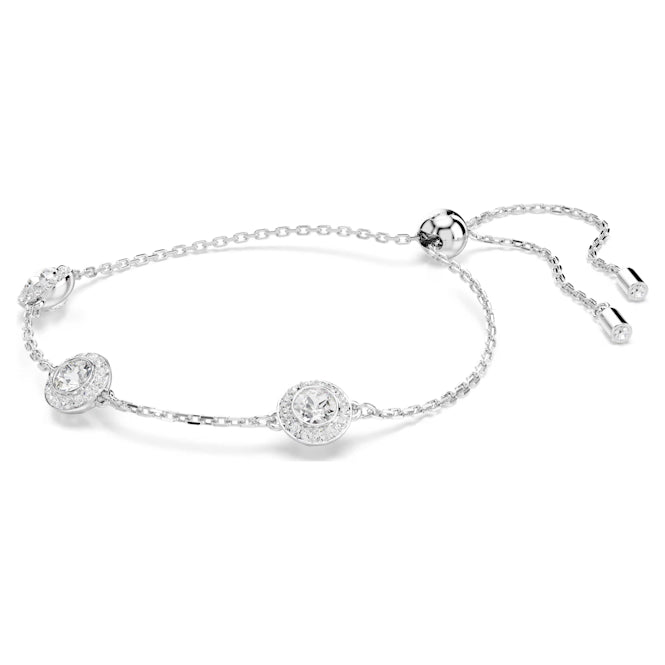 Una Angelic Bracelet with Round-Cut White Crystal Double Sided Motifs in Rhodium Silver