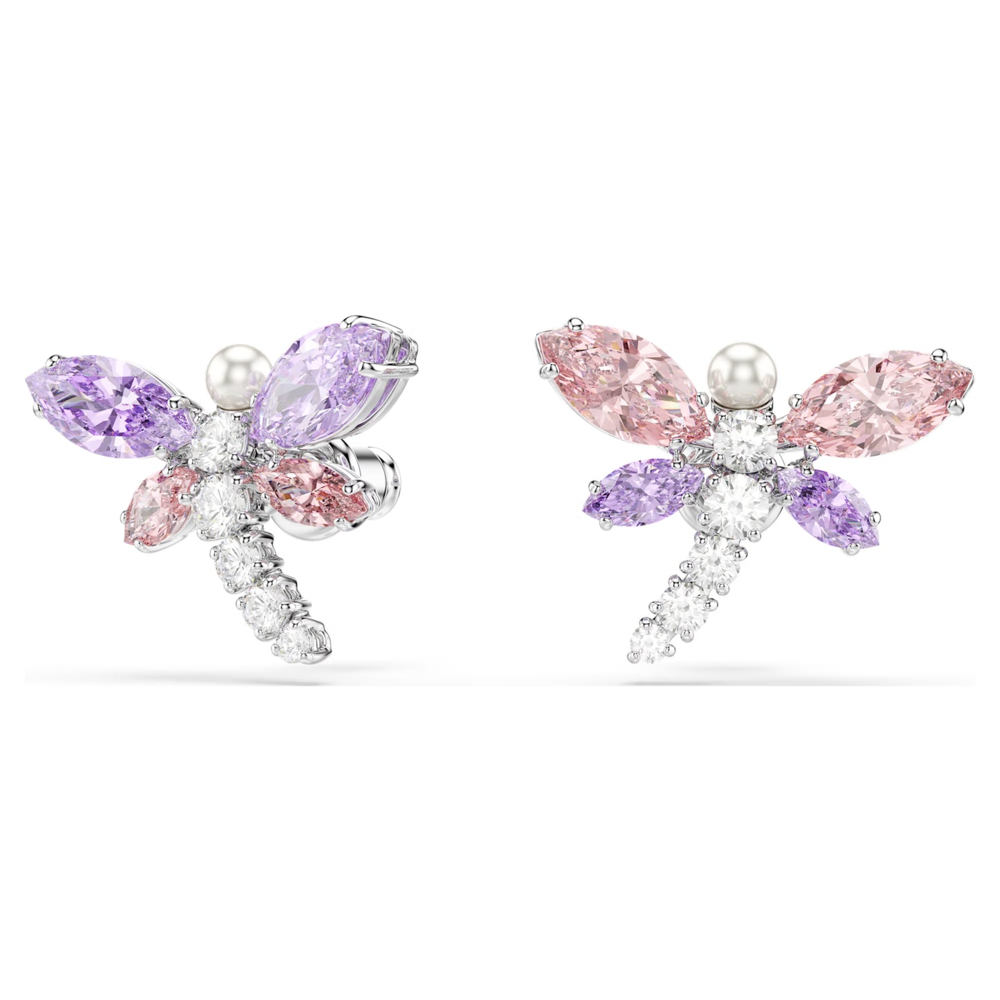 Ariana Grande x Swarovski Dragonfly Stud Earrings with Multicoloured Mixed-Cuts in Rhodium Silver