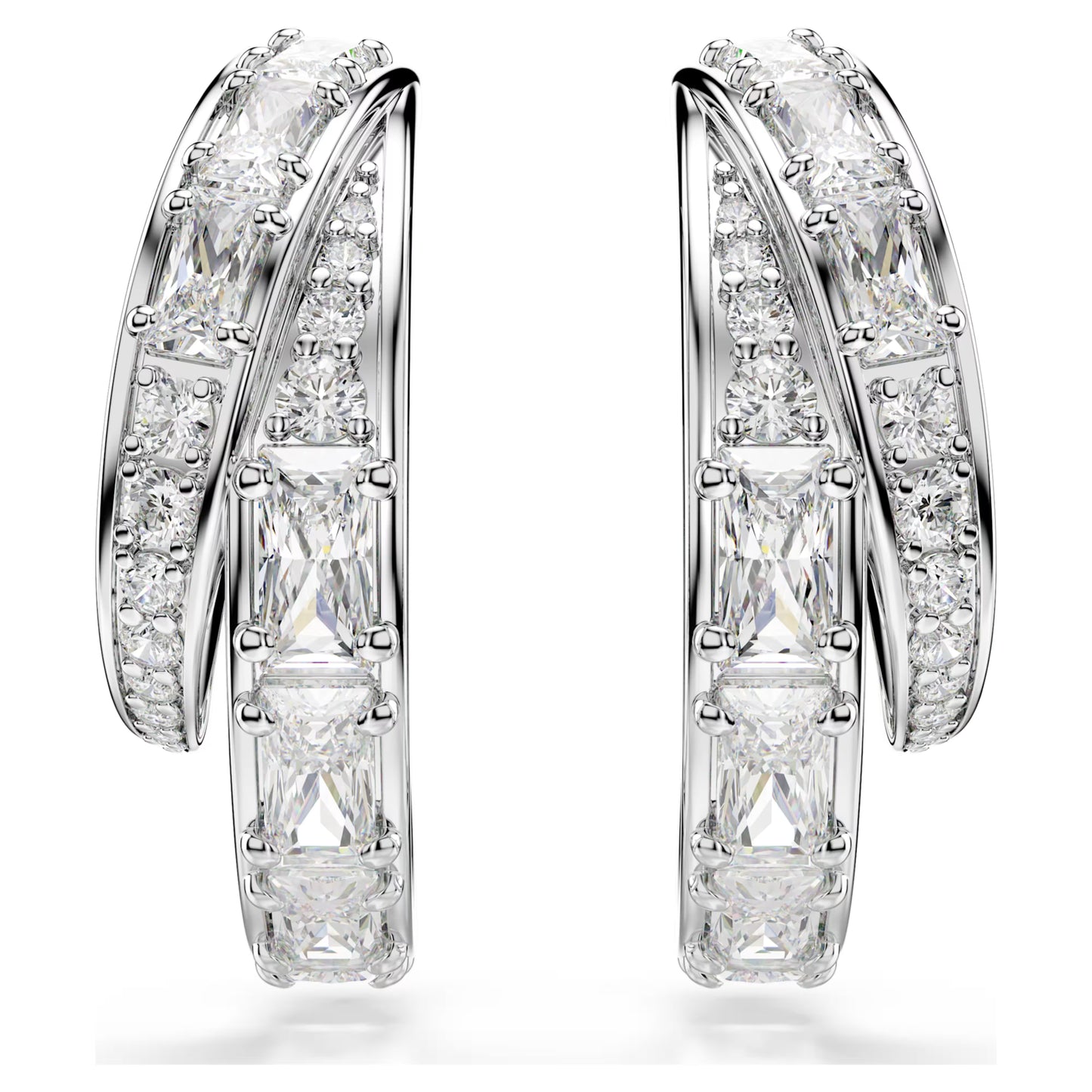 Vienna Hoop Earrings with Mixed-Cut White Crystal in Rhodium Silver