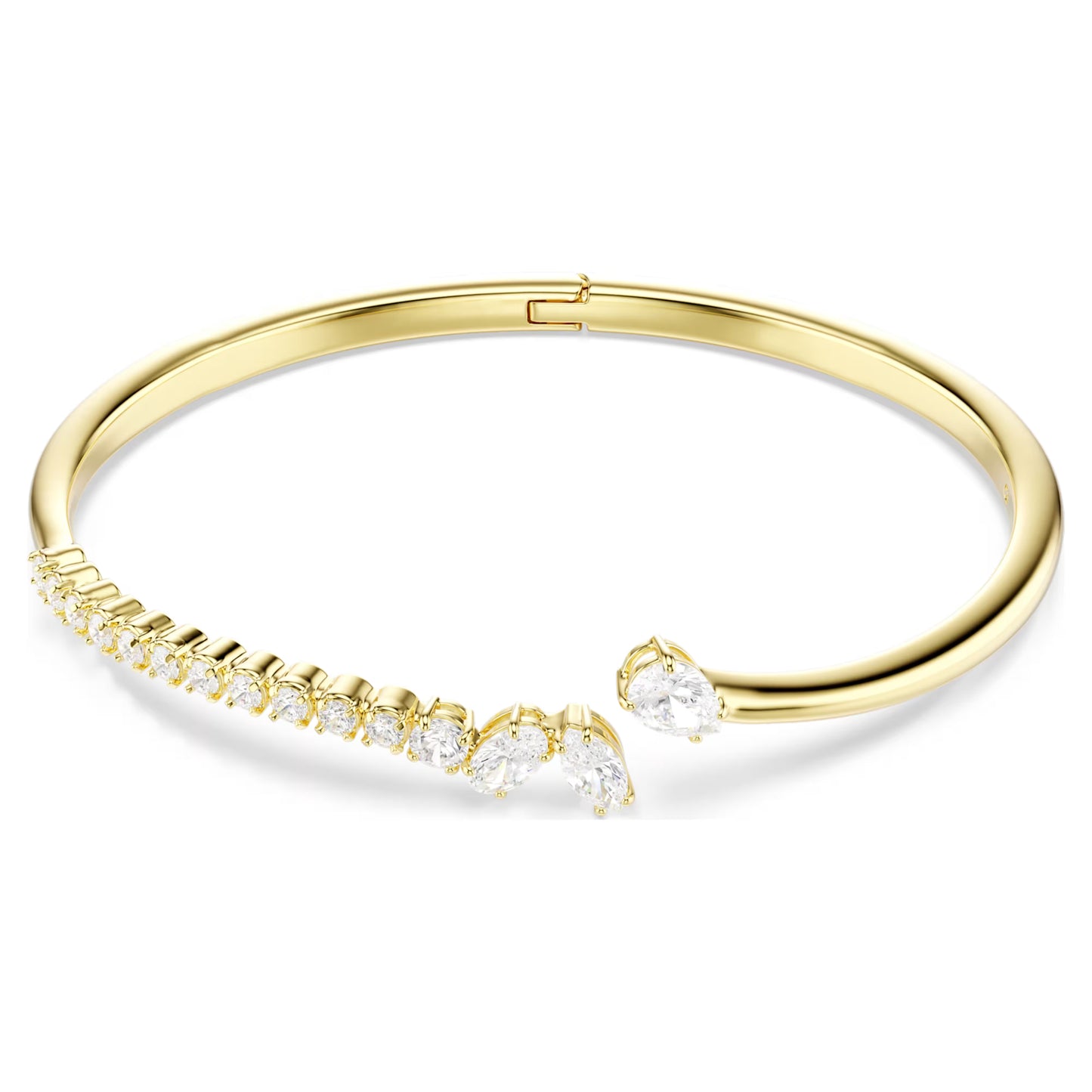 Mesmera Open Bangle with Mixed-Cut White Crystal in Gold, M