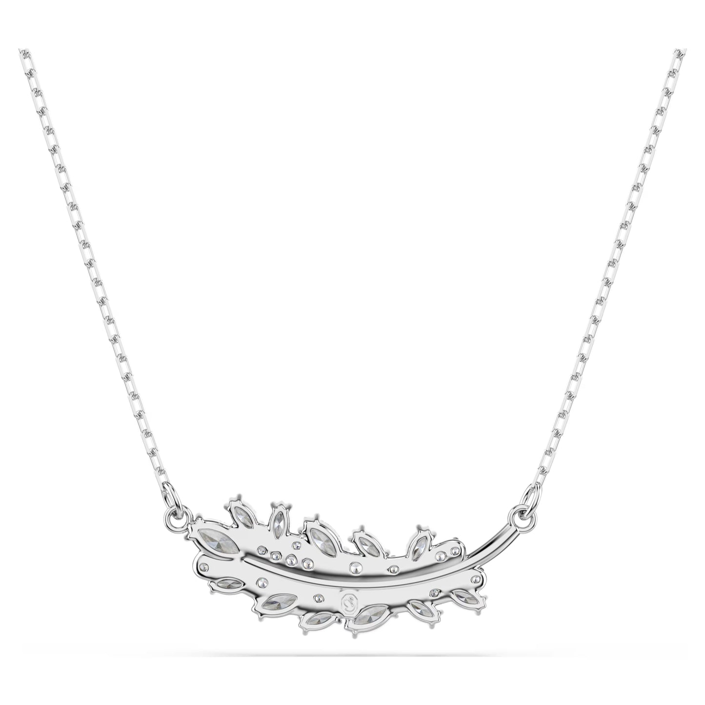 Vienna Feather Pendant Necklace with Mixed-Cut White Crystal in Rhodium Silver
