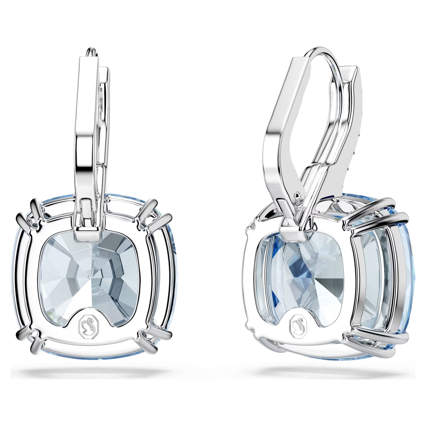 Millenia Drop Earrings with Cushion-Cut Blue Crystal in Rhodium Silver