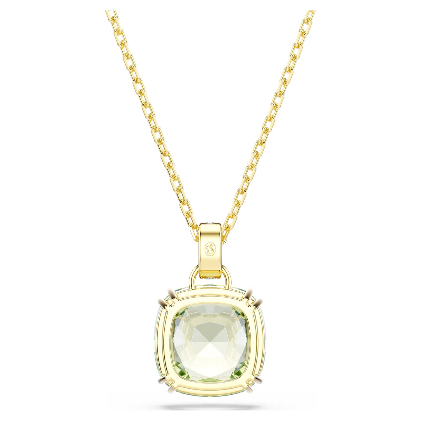 Millenia Pendant Necklace with Cushion Cut Green Crystal in 18ct Yellow Gold Finish