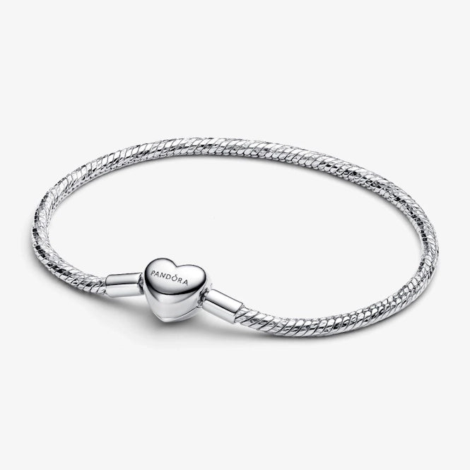 Pandora Heart Clasp Faceted Snake Chain Bracelet, 21cm