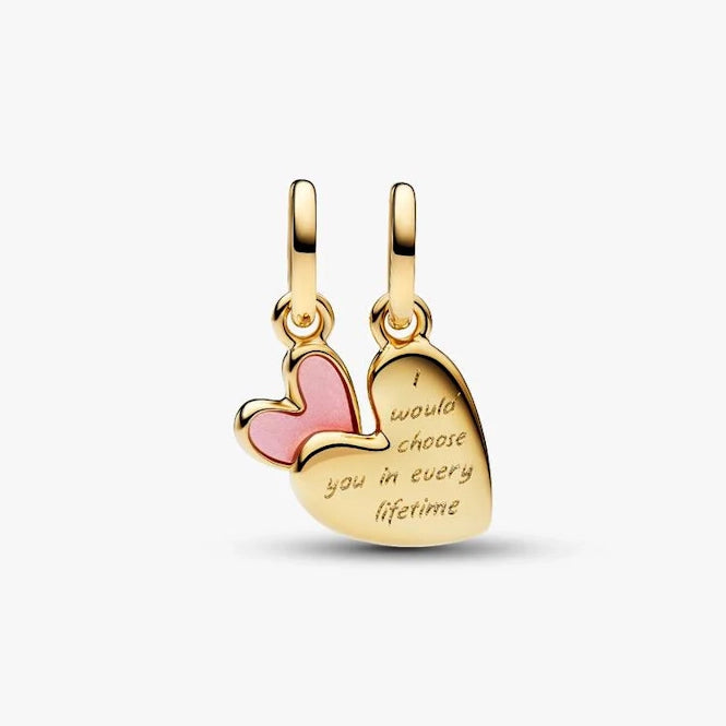 Gold Pink Mother & Daughter Splittable Dangle Charms