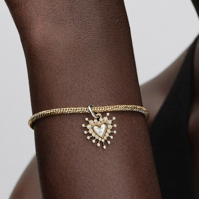 Gold Radiant Heart Double Dangle Charms