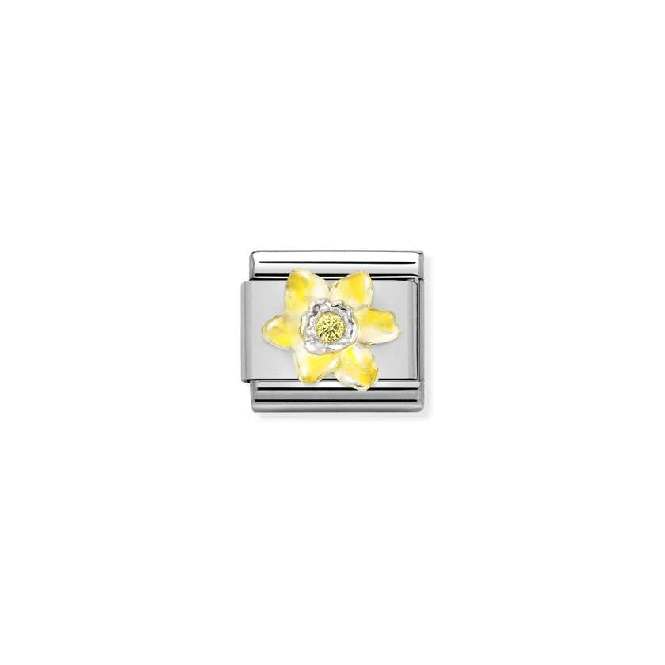 Classic Silver and Enamel Yellow Daffodil with CZ Flowers & Nature Charms