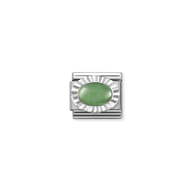 Classic Silver & Diamond Oval Green Aventurine Sparkly & Stones Charms