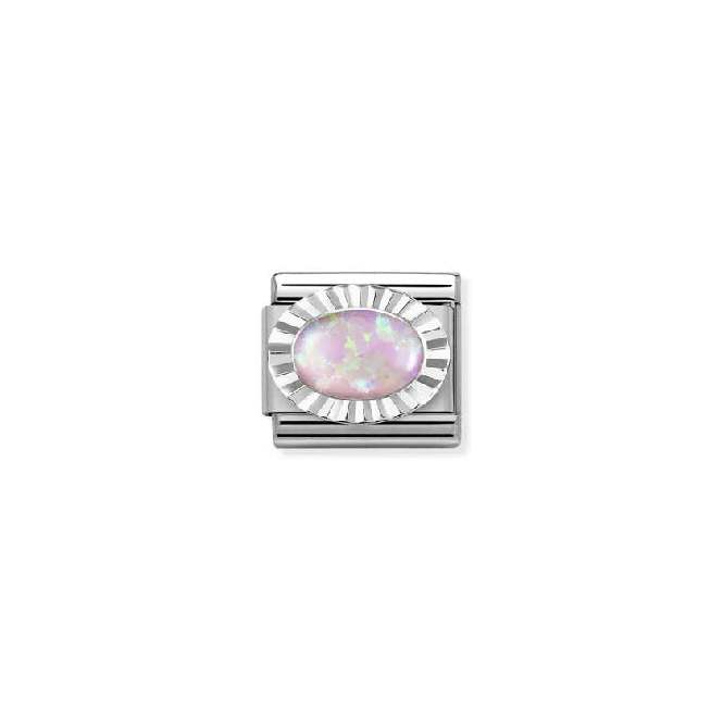 Classic Silver & Diamond Oval Pink Opal Sparkly & Stones Charms
