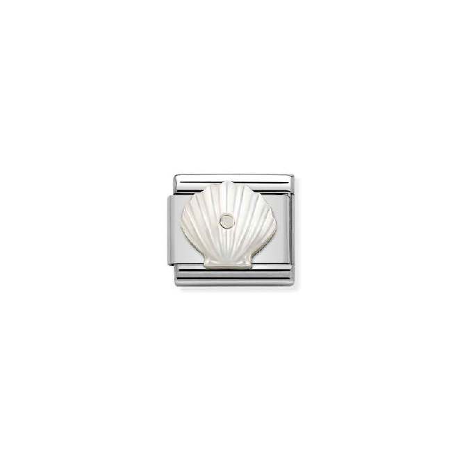 Classic Silver Shell In White Mother Of Pearl Travel & Flag Charms