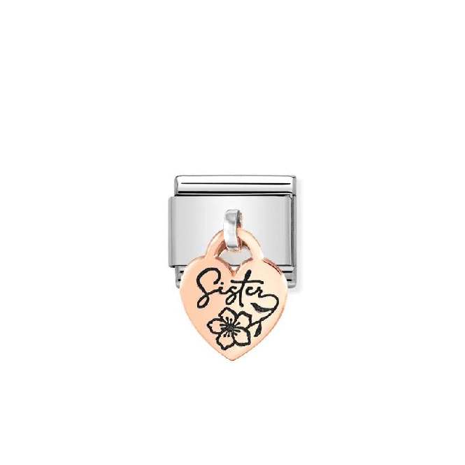 Classic Rose Gold Engraved Heart Sister Dangly Friends & Family Charms