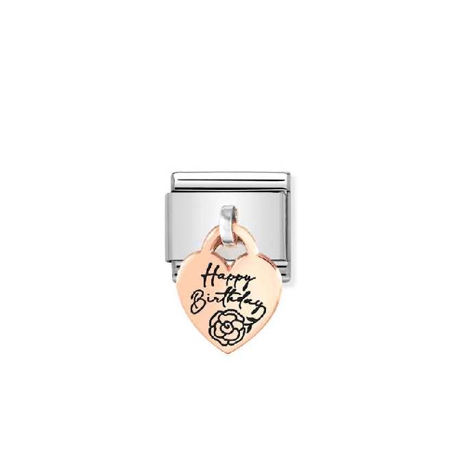 Classic Rose Gold Engraved Heart Happy Birthday Dangly Friends & Family Charms