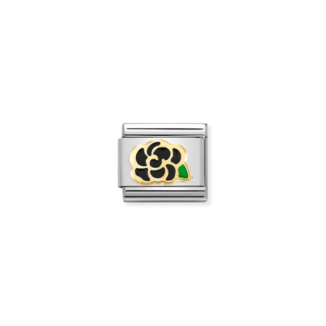 Classic Gold and Enamel Black Camellia Flowers & Nature Charms