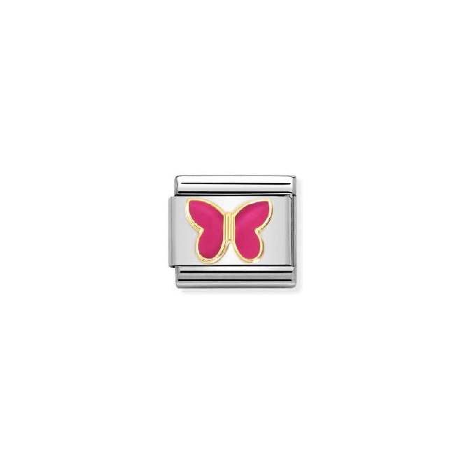 Nomination Classic Gold and Enamel Fuchsia Butterfly Flowers & Nature Charm