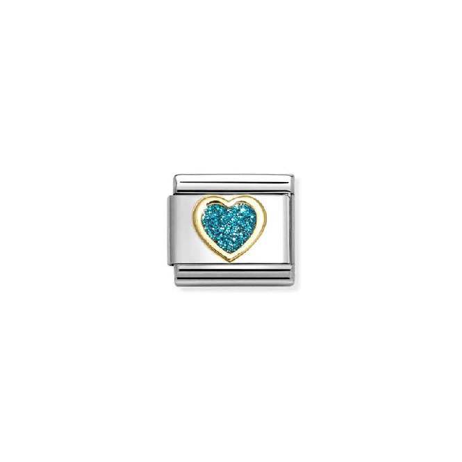 Classic Gold and Enamel Glitter Light Blue Heart Love & Hearts Charms