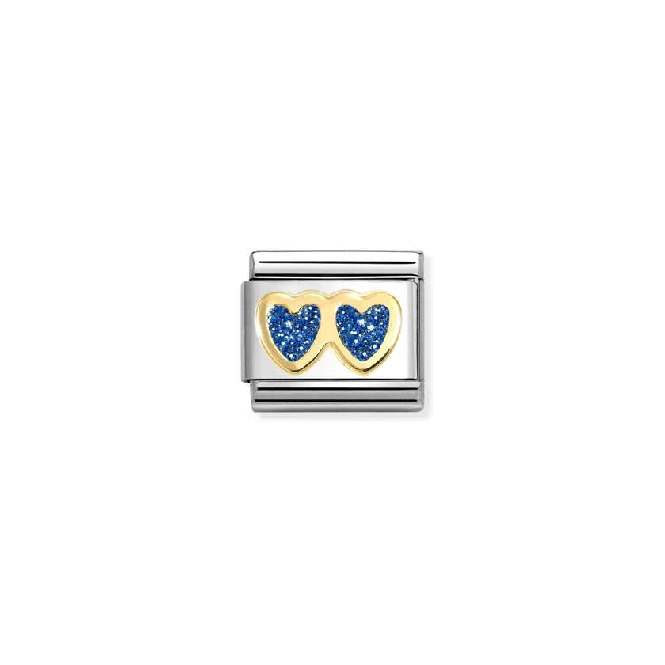 Nomination Classic Gold and Enamel Glitter Double Blue Heart Love & Hearts Charm