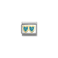 Classic Gold and Enamel Glitter Double Heart Light Blue Love & Hearts Charms