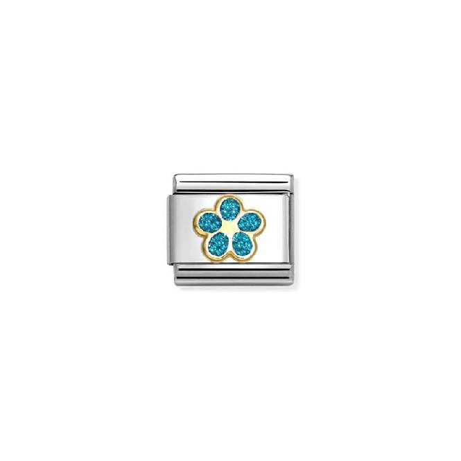Classic Gold and Enamel Glitter Light Blue Flower Flowers & Nature Charms