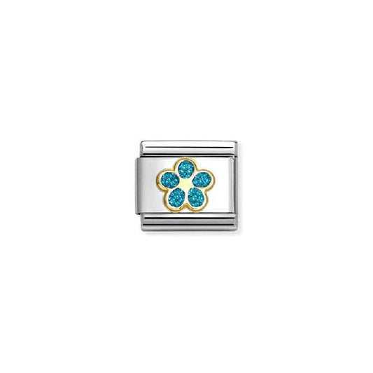 Nomination Classic Gold and Enamel Glitter Light Blue Flower Flowers & Nature Charm
