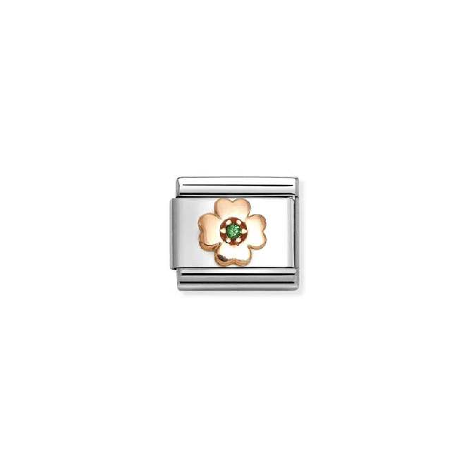 Classic Rose Gold CZ Green Four-Leaf Clover Flowers & Nature Charms