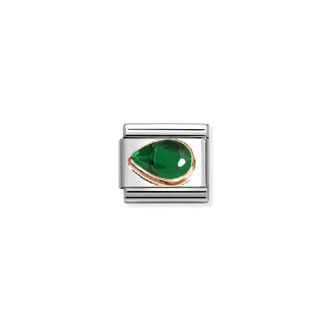 Nomination Classic Rose Gold and Left Drop CZ Green Sparkly & Stones Charm