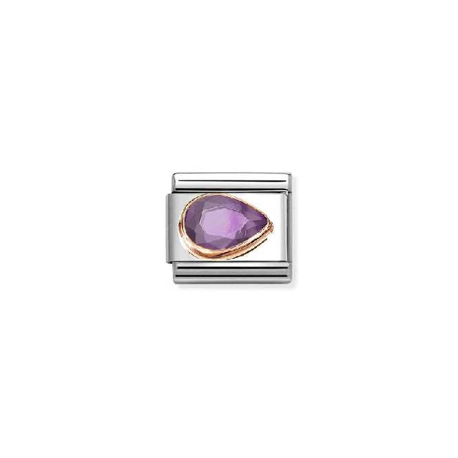 Nomination Classic Rose Gold and Right Drop CZ Purple Sparkly & Stones Charm