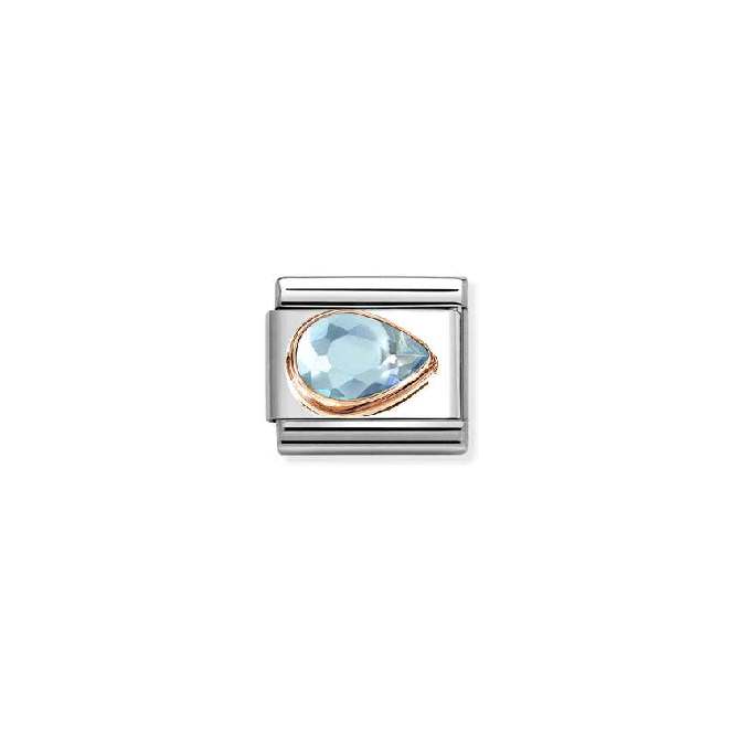 Classic Rose Gold and Right Drop CZ Light Blue Sparkly & Stones Charms