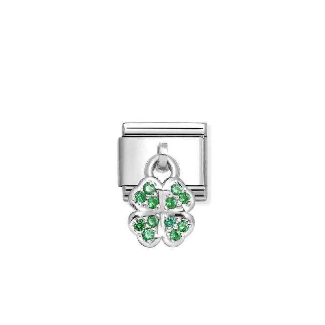 Classic Silver Green Four-Leaf Clover Flowers & Nature Charms