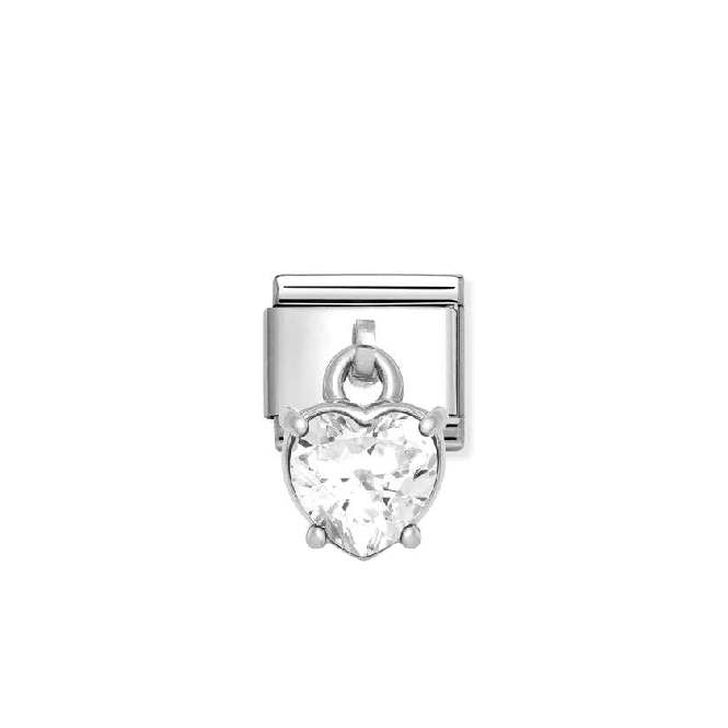 Nomination Classic Silver CZ White Heart Sparkly & Stones Charm